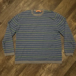 Suéter Sette Ponti Para Hombre Talla XL Lana Merino Rayas Azul Cuello Redondo - Imagen 1 de 6