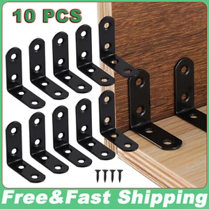 10-Pack L Bracket Corner Brace Sets Black Stainless Steel 90 Degree Right Angle - Picture 1 of 9