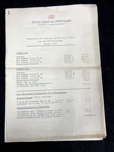 1955 ZEISS IKON AG. STUTTGART PRODUCT LISTING AND PRICE LIST. IN GERMAN - Picture 1 of 1