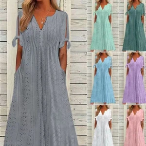 Damen Sommer sexy Spitze Boho lang Maxikleid Damen Strand Urlaub Party Sommerkleid - Bild 1 von 30