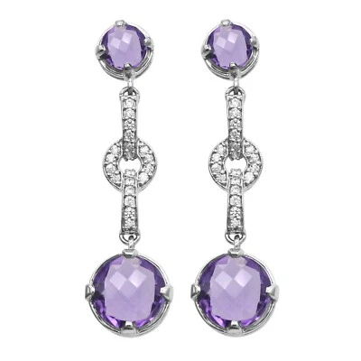 Par de pendientes de plata de ley 925 natural citrino amatista limón cuarzo ónix circonita cúbica Foto 1 de 4