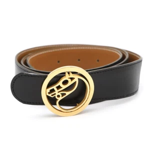 HERMES Horse design buckle Belt Size 95 Box Calf Leather/Swift Leather Black... - Picture 1 of 15