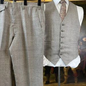 VTG Bespoke 2Pc Combo 38R Slim Fit Vest 36 x 32 Flare Leg Pants Brown Check - Picture 1 of 11