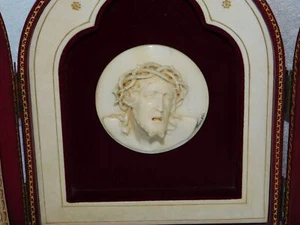 Antique Grand Tour Borrelli Carving Jesus Christ Miniature Portrait Prayer Box - Picture 1 of 16