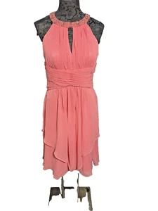 NWOT Eliza J New York Embellished Halter Keyhole Dress Coral Size 8 - Picture 1 of 11