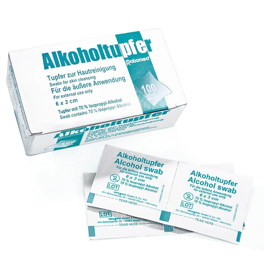 100 Stück Alkoholtupfer ca. 60 x 30 mm 2-lagig gefaltet mit Isopropylalkohol - Bild 1 von 1