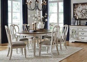 Traditional White & Brown Dining Room Furniture 7pcs Oval Table & Chairs Set C07