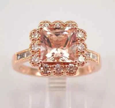 Women's Halo Style Ring 4 CT Princess Lab-Created Morganite 14k Rose Gold Plated - Image 1 of 4