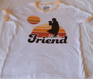 Star Wars Disney Mandalorian & the Child T shirt Hello Friend Retro White Size M - Picture 1 of 4