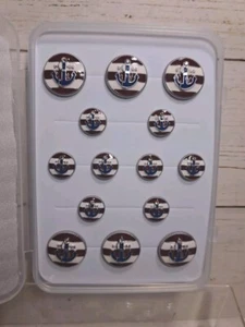 Button Naval Anchor Crest Metal Blazer Button Set 15mm and 23mm 14Pieces - Picture 1 of 9