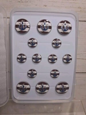 Button Naval Anchor Crest Metal Blazer Button Set 15mm and 23mm 14Pieces - Image 1 of 4