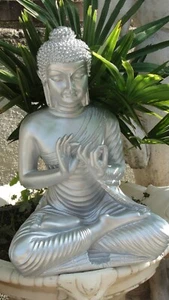 Buddha Groß Feng Shui Garten Figur Wetterfest Skulptur Tempelwächter Silber 1 - Picture 1 of 6