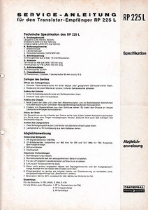 Manual de servicio instrucciones para receptor de transistor imperial RP 225 L - Imagen 1 de 1