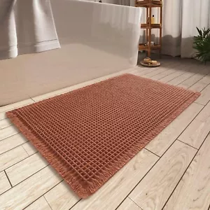 Waffle Bath Mat, Super Absorbent Non Slip,Bathroom,Machine Washable,Tassels - Picture 1 of 7