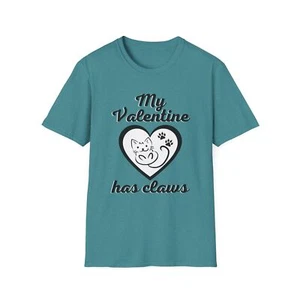 My Valentine Has CLAWS Unisex Softstyle T-Shirt Cat Kitten - Picture 1 of 45