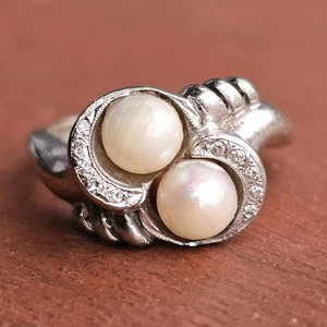 14kt Weißgold Ring mit Perlen & Diamanten - Größe 5,5 - elegantes, zeitloses Design, 3,9 g - Bild 1 von 16
