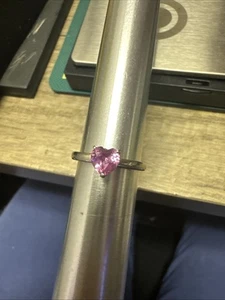Sterling Silver Ring Lad Created Ruby Pink Heart Sz 7.1/4 - Picture 1 of 3