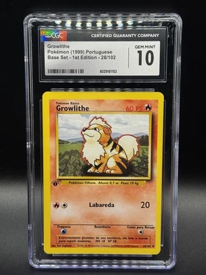 1999 Pokemon Portuguese 1st Edition Base Set Growlithe 28/102 CGC 10 Gem Mint - Image 1 of 4