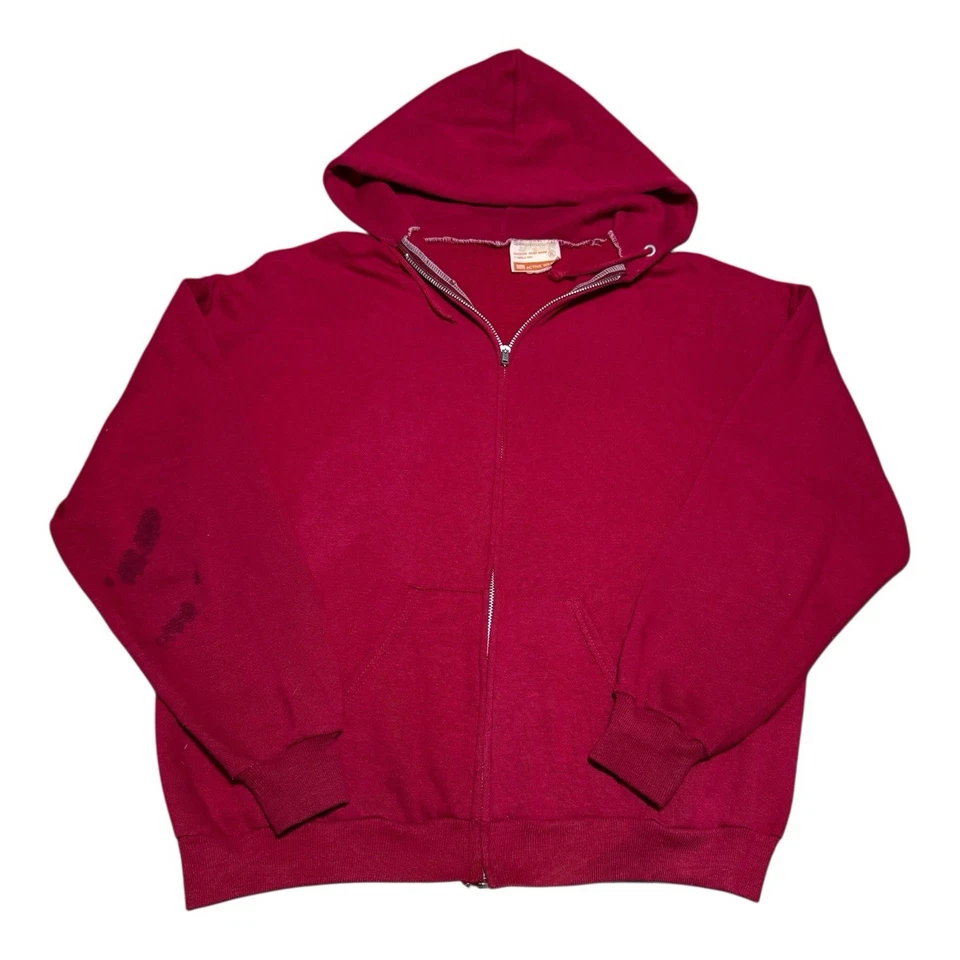 Sudadera con capucha vintage años 70 Sears Activewear roja manchada cremallera adulto XL (Boxy S) Foto 1 de 4
