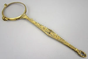 LOVELY GILT SILVER GOLDTONE MARCASITE 6 1/4" LORGNETTE MAGNIFIYING GLASS PENDANT - Picture 1 of 9