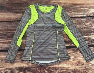 Camisa deportiva Fila para correr para mujer manga larga amarillo neón multicolor a rayas M Foto 1 de 4