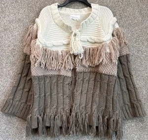 By Anthropologie Pullover Damen Einheitsgröße gemischter Strick Cardigan Fransen schwere Quaste - Bild 1 von 15