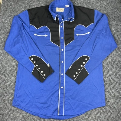Scully Shirt Men’s Large Diamond Pearl Snap Blue Western Cowboy Rodeo  - Image 1 of 4