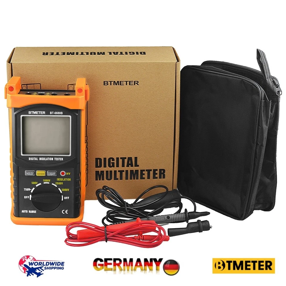 BTMETER Probador de resistencia de aislamiento digital 5000V 200GΩ MegOhmmémetro medidor de aislamiento