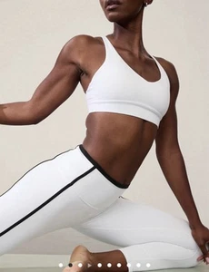 Athleta S Elation Ultra High Rise 7/8, White Black Stripe Tight Leggings - Picture 1 of 9