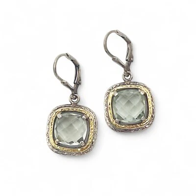 Ross Simons Earrings Green Amethyst 14K Gold Sterling Silver Two Tone Drop - Image 1 of 4