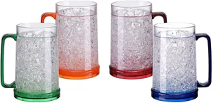 Double Wall Gel Frosty Freezer Ice Mugs Clear 16Oz Set of 4 (Blue, Red, Orange a - Picture 1 of 7