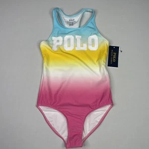 Polo Ralph Lauren Girls SIZE 7 Logo Ombré One-Piece Swimsuit Turquoise/Pink - Picture 1 of 6