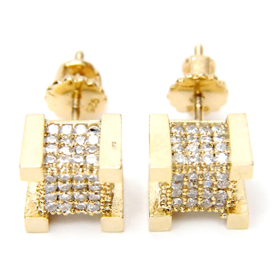 Brincos masculinos de prata esterlina com cubo CZ gelado quadrado folheado a ouro 8 mm 925 - Imagem 1 de 1