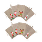  10 Pcs Christmas Drawstring Bag Cotton Linen Gift Candy Storage Pouch