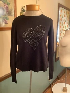 Lisa Todd Beaded Heart Sweater Black XS Cotton/Cashmere MSRP $245 - Picture 1 of 3