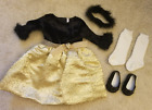 Dress for 18" doll (Gold and black with shoes, choker,  and stockings (Fits AG)
