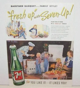 7Up 1950's Family banquet BBQ Print ad Large Format - Picture 1 of 1