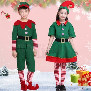 Santa's Little Helper Kostüm Unisex Kinder Erwachsene Cosplay Anzug Weihnachten Elfe Outfit - Bild 1 von 14