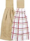 Ritz Kitchen Wears 100% Cotton Checked  Solid Hanging Tie Towels, 2 Pack, Bisco