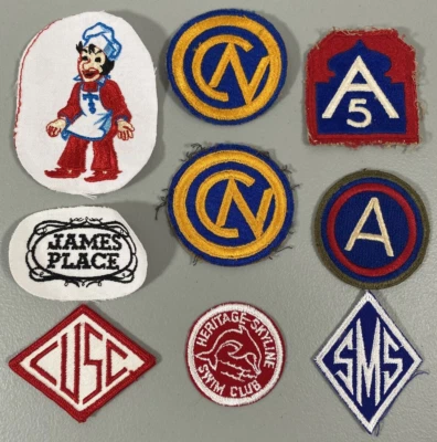Patches Embroidered Lot of 9 Mixed A5 SMS Swim Club CCN Military James CUSC - Image 1 of 4