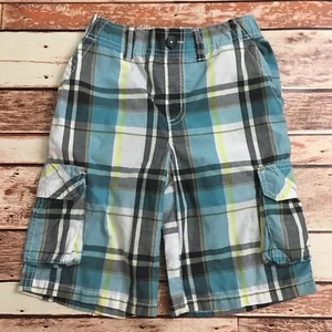 Sonoma Jungen türkis/weiß/grau/gelb karierte Cargoshorts. Größe 7X. - Bild 1 von 5