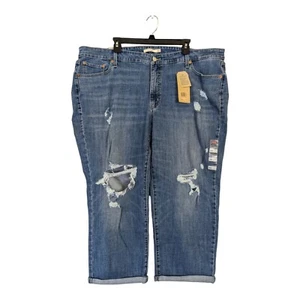 Levis Womens 26W Boyfriend Mid Rise Tapered Blue Jeans Distressed Flex Denim New - Picture 1 of 7
