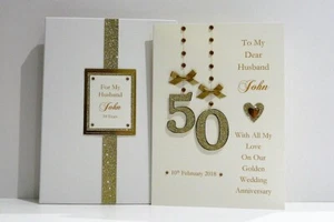 Golden 50th Wedding Anniversary Card for Husband/Wife/Couples Personalised GWA1 - Picture 1 of 3