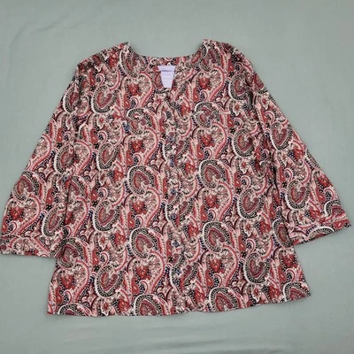 Blusa para mujer Laura Scott Petite XLP manga 3/4 abotonada cuello en V rojo cachemira Foto 1 de 4