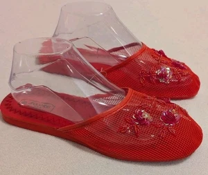 Accord USA Mesh Red Slippers Slide On Shoes Floral Accents Size 10 N30 - Picture 1 of 4
