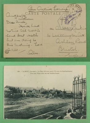 DR WHO 1916 GB WWI RUINS? ALBERT POSTCARD FPO S6 OAS FREE CENSORED R16917 - Image 1 of 3