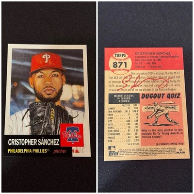 Cristopher Sanchez Phillies 2025 Topps MLB Living Set Card 871 Black Ink Bio SP  - Image 1 of 3