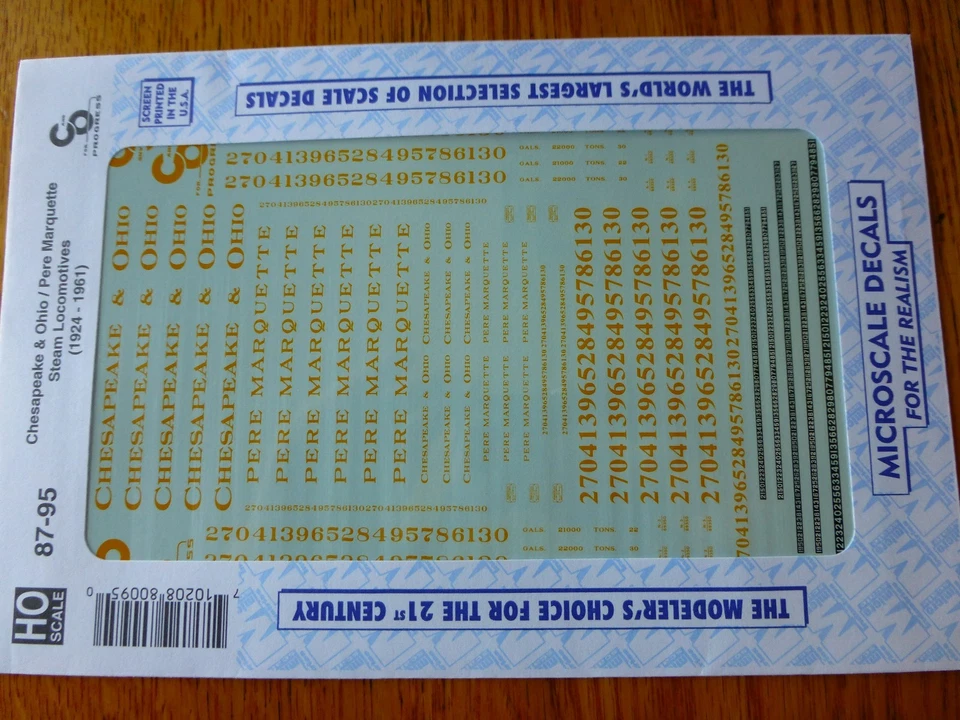 Calcomanía a microescala HO #87-95 C&O Steam/Pere Marquette (1924-1961) locomotora de vapor Foto 1 de 1