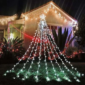 Outdoor Christmas Decor Plug in LED Star String Lights Waterfall Xmas Tree Light - Picture 1 of 24