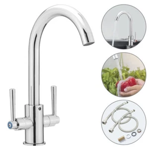 Hot-Cold Mixer Dual-Handle Kitchen Faucet Basin Sink Spout Water Tap - Picture 1 of 12